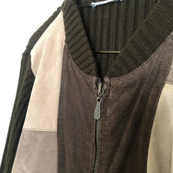 Vintage Brown Suede and Knit Front Zip Sweater Jacket - Picture 3 of 4